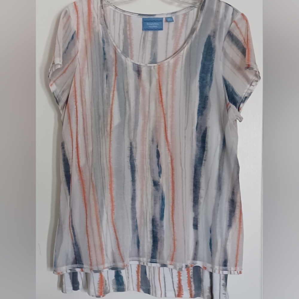Simply Vera Vera Wang XL Watercolor Blue and Orange Striped Blouse, Fall Colors